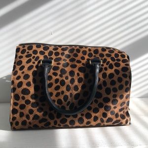 CLARE V Leopard Ponyhair Tote